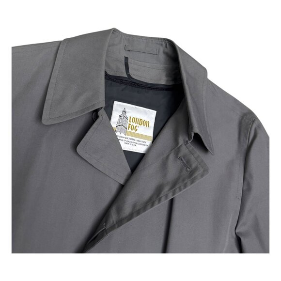 LONDON FOG Vintage Luxury Designer Gray Long Business Trench Coat Mens 40R - Picture 4 of 8